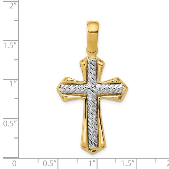 14k Two Tone Gold Solid Rope Cross Pendant, 22 x 43mm - Picture 4 of 5